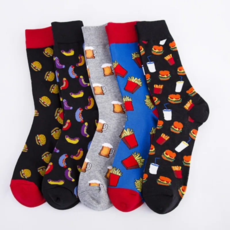 Große Cartoon-Socken für Herren – Bier & Burger Cotton Happy Socks