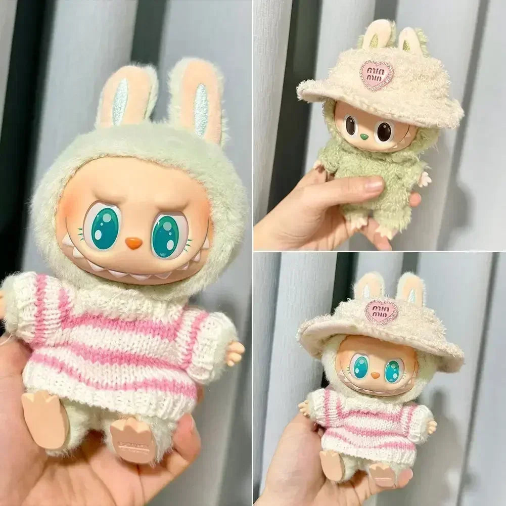 Labubu V1 V2 Party Rosa Weiß Gestreifter Pullover Cup Kleidung Idol Niedliche Puppenkleidung Mode Pullover Outfit Zubehör Sitzen