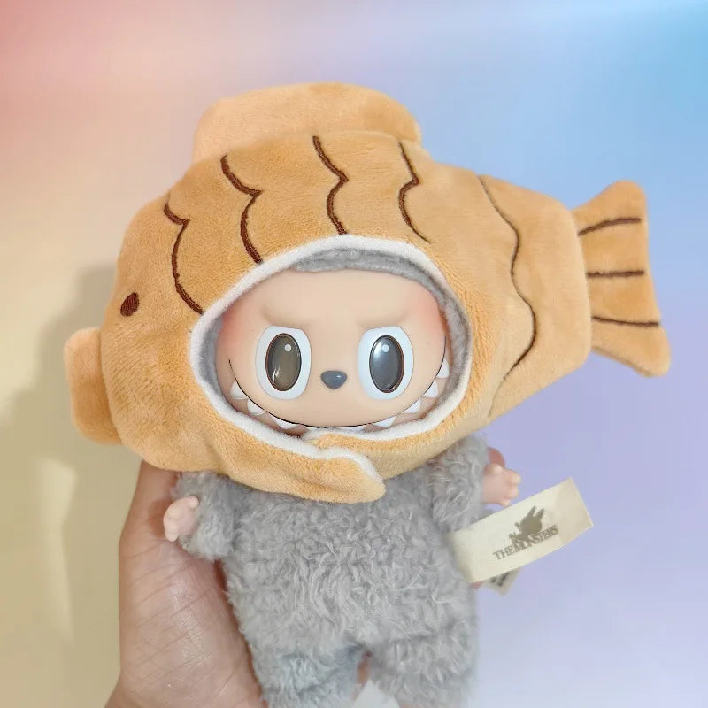 Labubu Vinyl-Kleidung, Plüschpuppe, Blindbox, 17 cm, Anhänger, Taiyaki, Bjd, Kopfbedeckung, Zubehör, Dekoration, Cartoon, niedliches modisches Spielzeug