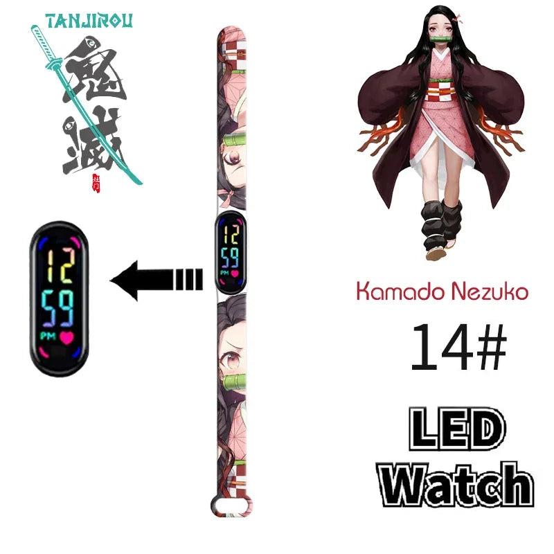 Pokémon & Demon Slayer LED-Uhr – Tanjirou & Nezuko Silikon-Touchscreen, wasserdicht, Sportgeschenk
