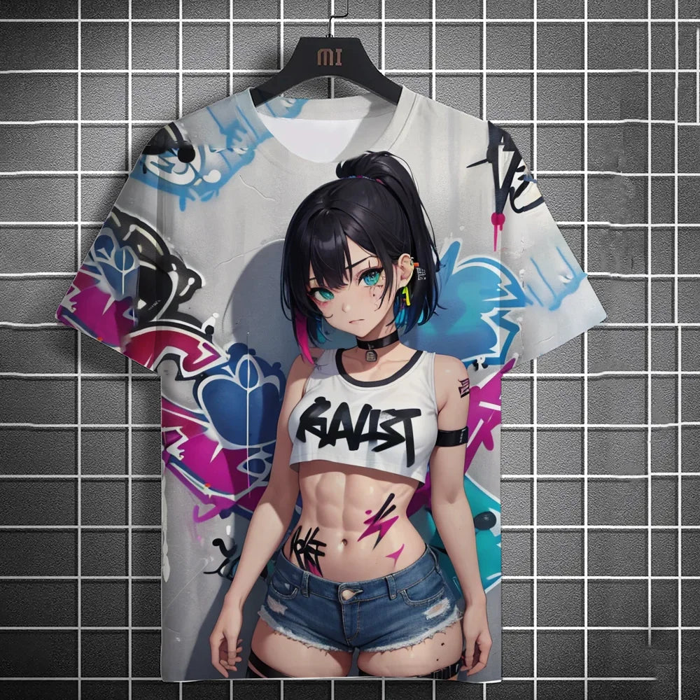 T-shirt personnage d'anime – Impression d'art graffiti 3D de beauté sexy
