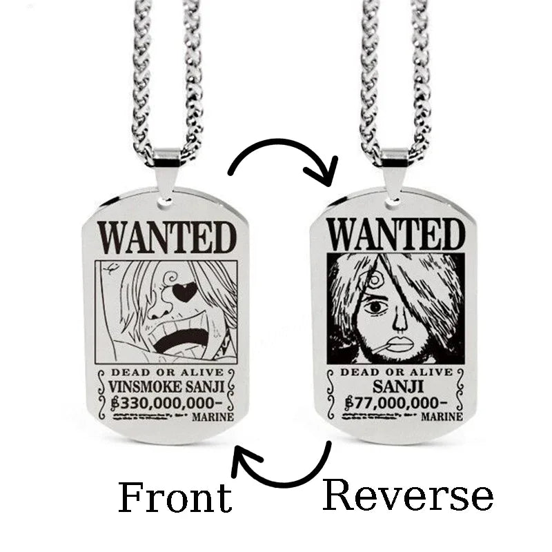 One Piece Wanted Poster Necklace Pendant - Luffy & Zoro Metal Charms | Unisex Jewelry & Gifts