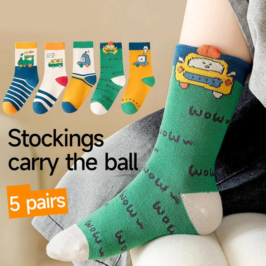 5 Paar lustige Autosocken für Kinder – bunt, weich, elastisch und abriebfest (1–16 Jahre)