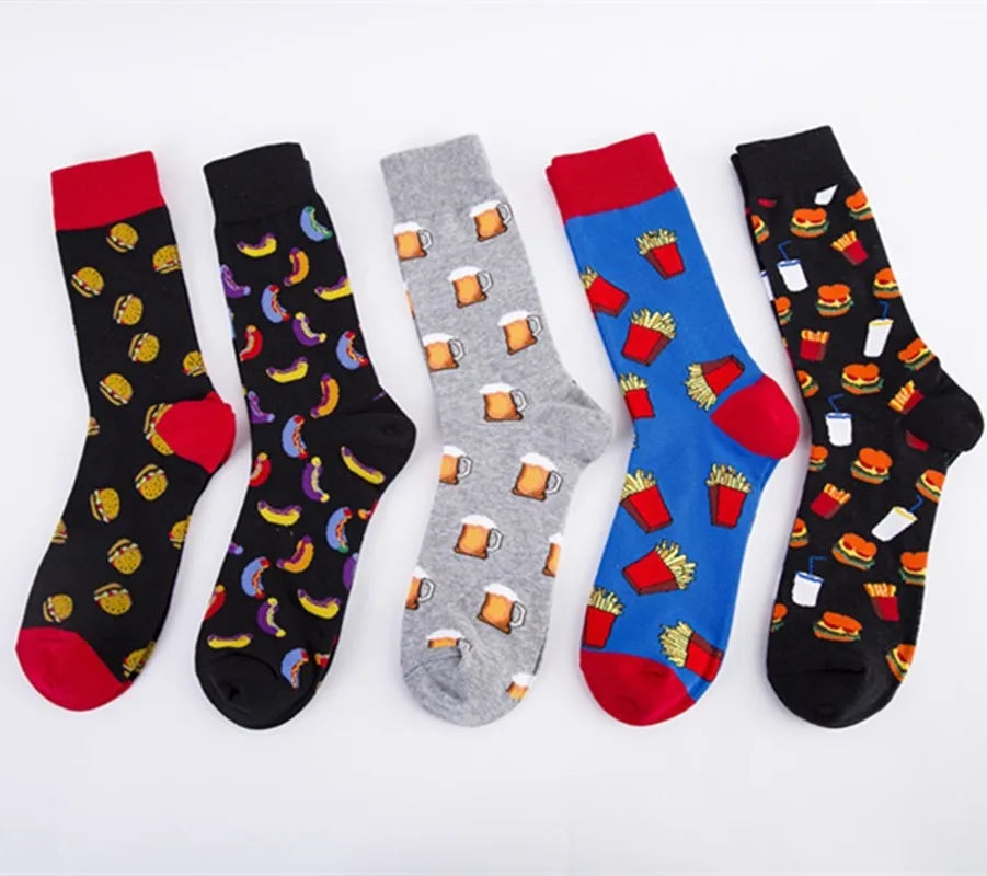 Große Cartoon-Socken für Herren – Bier & Burger Cotton Happy Socks