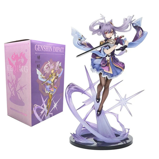 25CM Anime Figure Genshin Impact Keqing Swing A Sword Standing Toy Collection