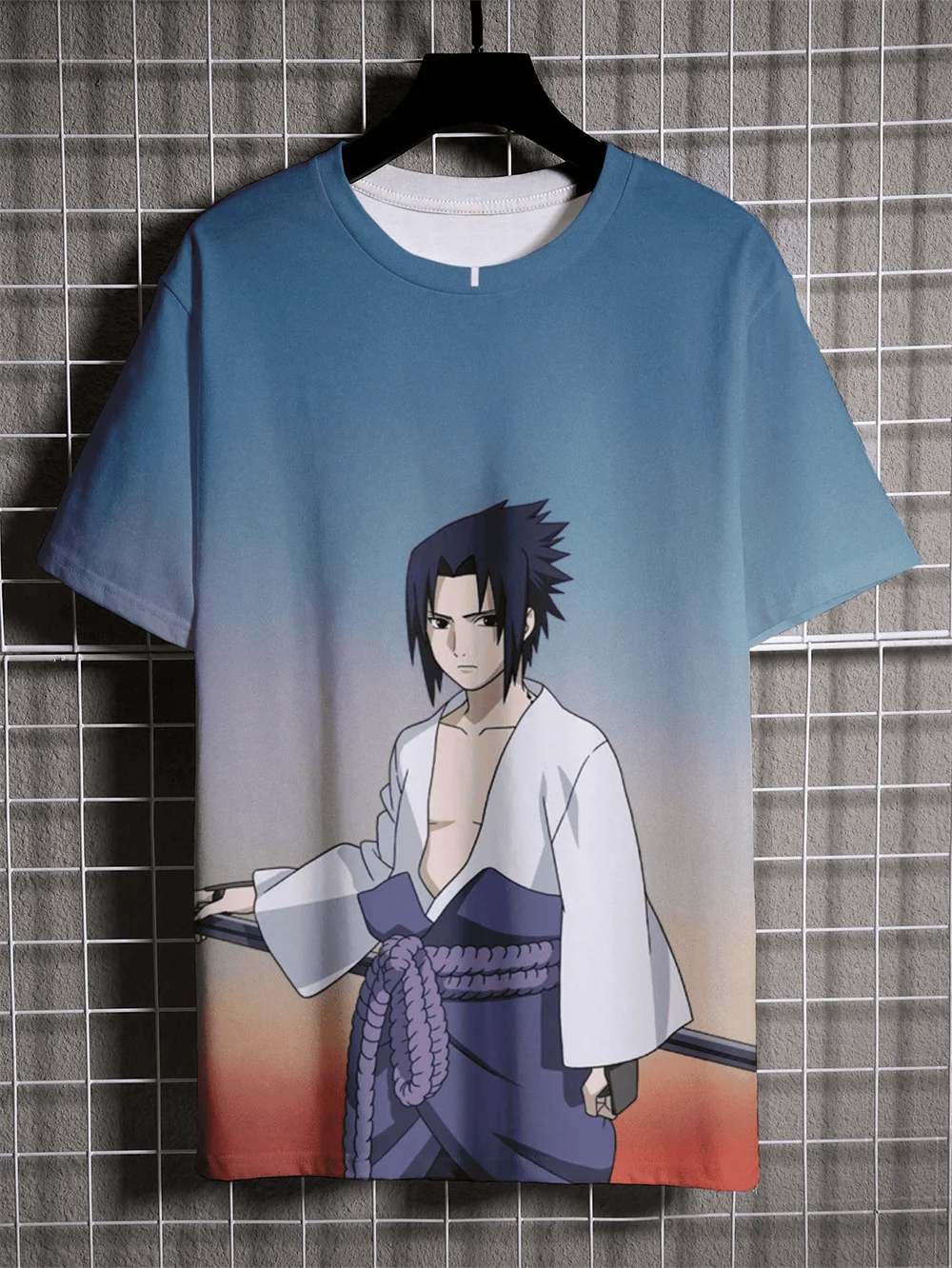 T-shirt imprimé 3D Naruto Uchiha Sasuke pour homme, style hip-hop surdimensionné