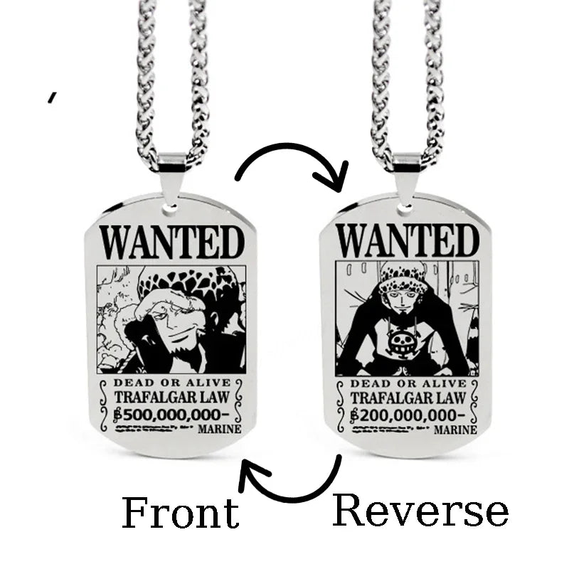 One Piece Wanted Poster Necklace Pendant - Luffy & Zoro Metal Charms | Unisex Jewelry & Gifts