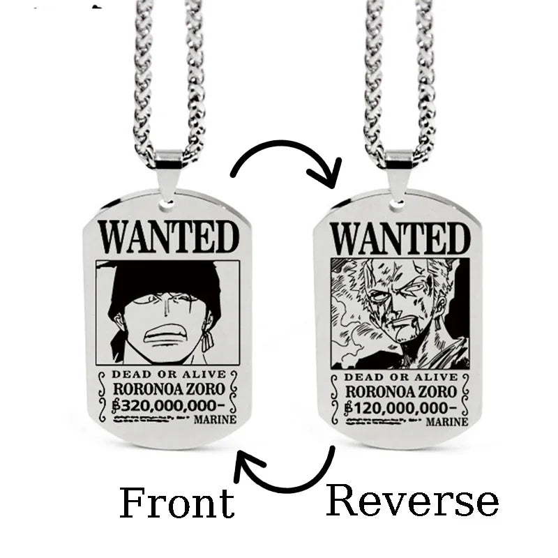 One Piece Wanted Poster Necklace Pendant - Luffy & Zoro Metal Charms | Unisex Jewelry & Gifts