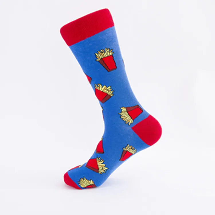 Große Cartoon-Socken für Herren – Bier & Burger Cotton Happy Socks