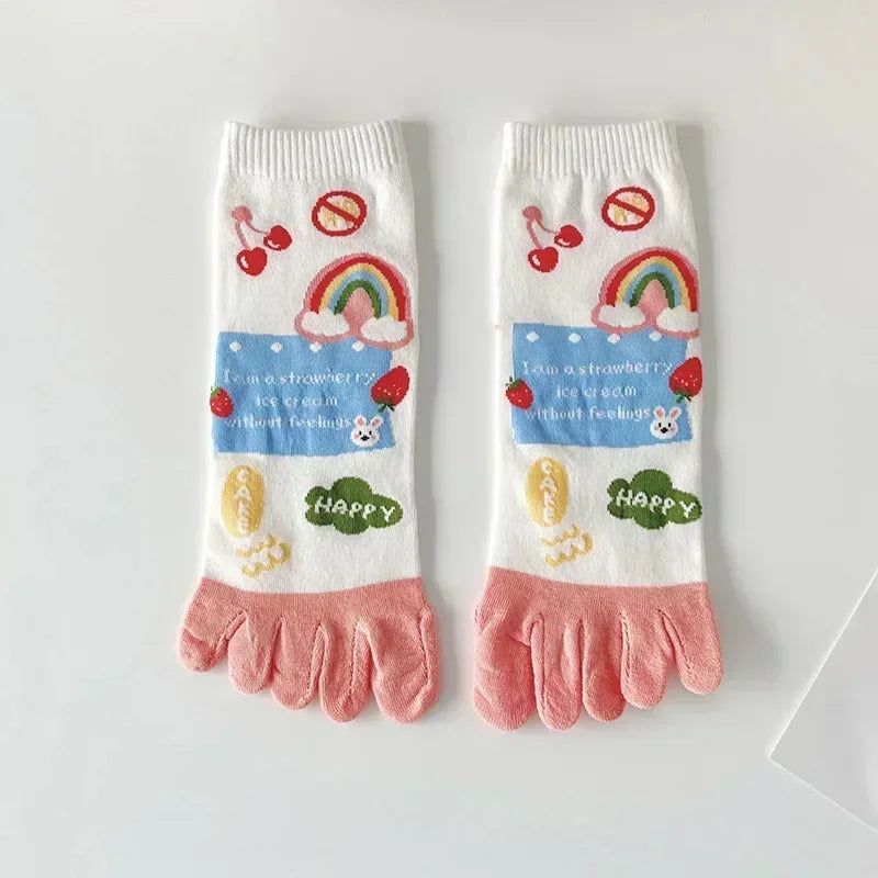 Niedliche Cartoon-Zehensocken – Fünffinger-Zehensocken aus Baumwolle für Damen, perfekt für Yoga und Sport