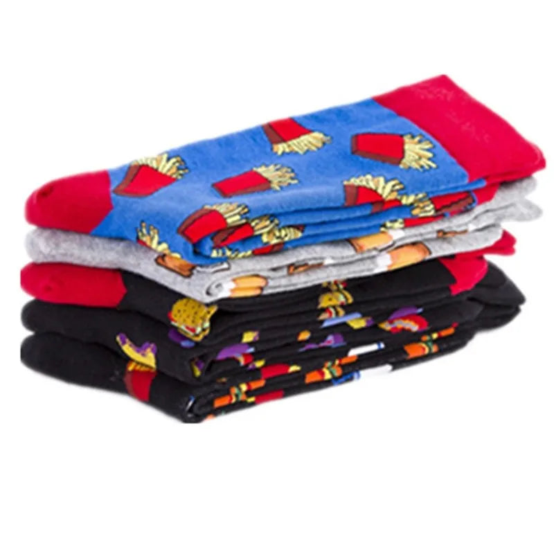 Große Cartoon-Socken für Herren – Bier & Burger Cotton Happy Socks